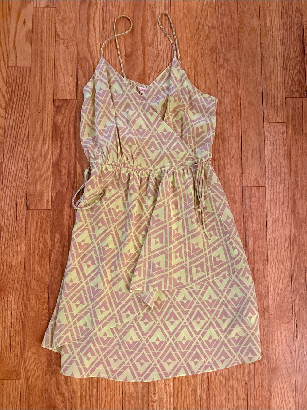 Rebecca Taylor sz 2 silk Yellow Tan Geometric Print Sundress 13”p2p 33” length